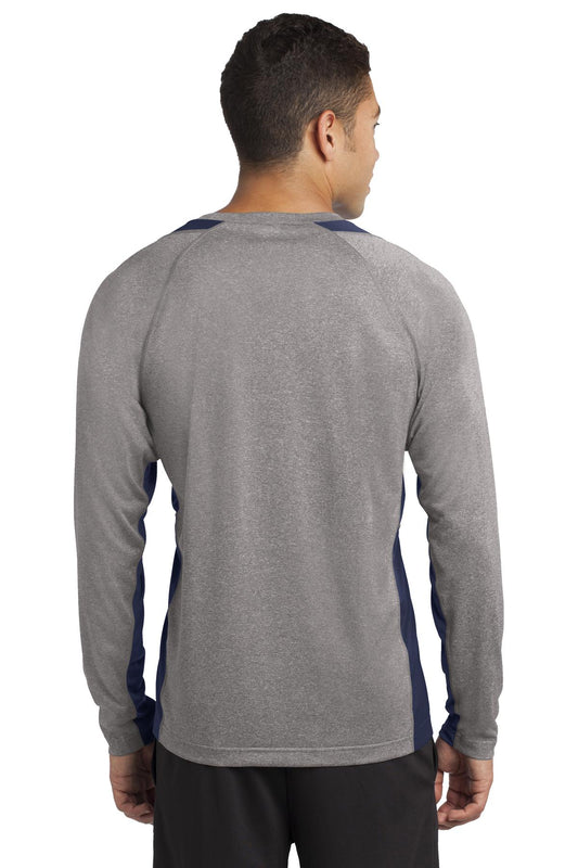 Sport-Tek Long Sleeve Heather Colorblock Contender Tee. ST361LS Vintage Heather/ True Navy