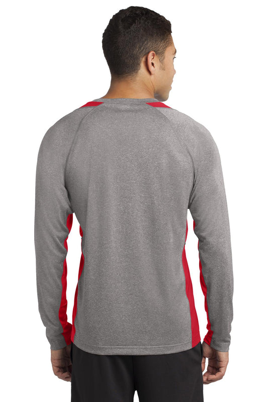 Sport-Tek Long Sleeve Heather Colorblock Contender Tee. ST361LS Vintage Heather/ True Red