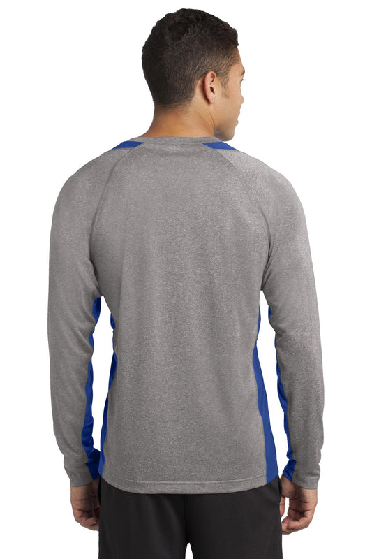 Sport-Tek Long Sleeve Heather Colorblock Contender Tee. ST361LS Vintage Heather/ True Royal