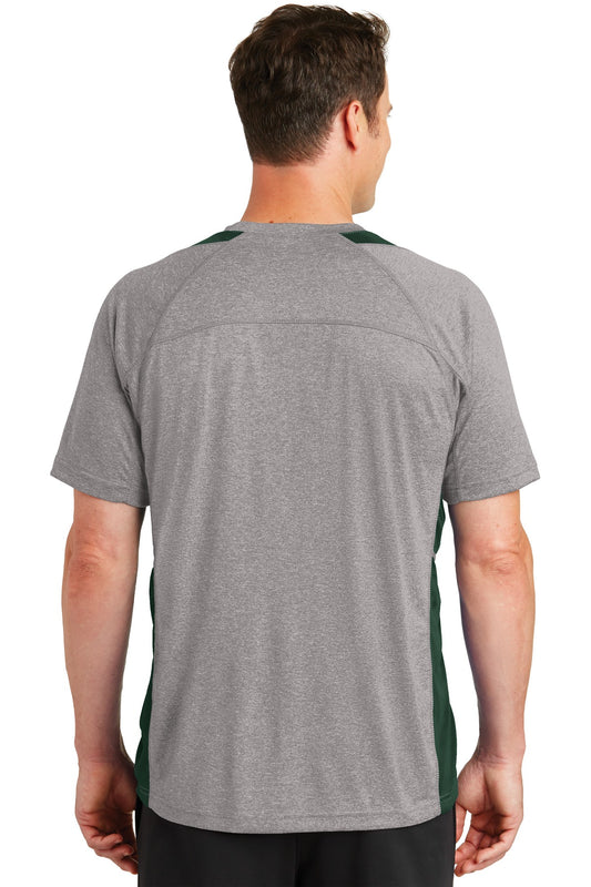 Sport-Tek Heather Colorblock Contender Tee. ST361 Vintage Heather/ Forest Green
