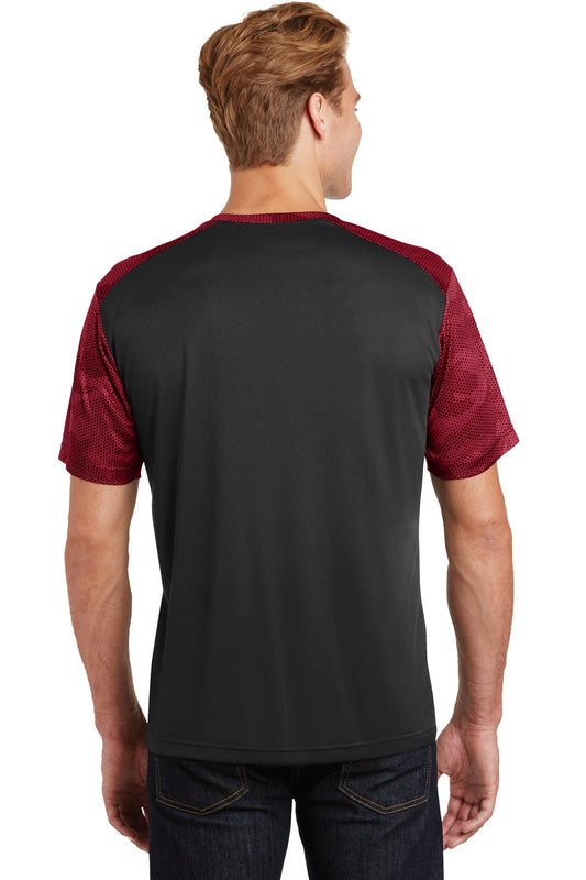 Sport-Tek CamoHex Colorblock Tee. ST371 Black/ Deep Red