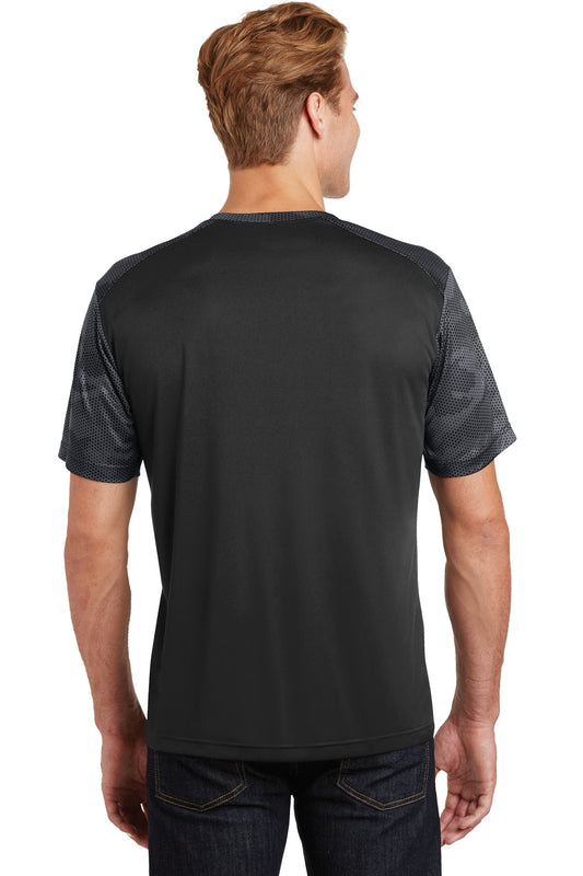 Sport-Tek CamoHex Colorblock Tee. ST371 Black/ Iron Grey