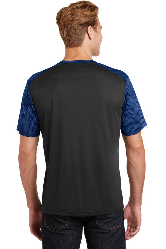 Sport-Tek CamoHex Colorblock Tee. ST371 Black/ True Royal
