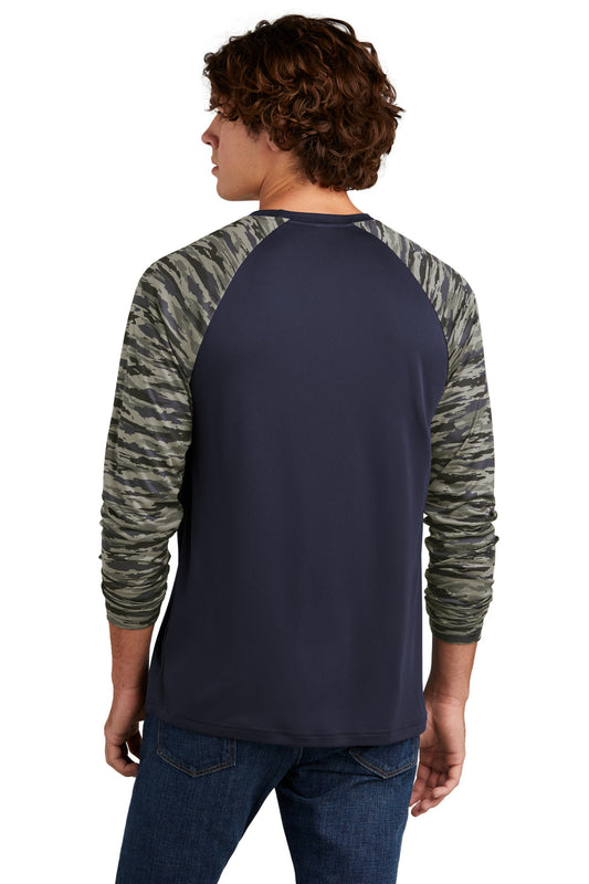 Sport-Tek Drift Camo Colorblock Long Sleeve Tee ST376LS True Navy