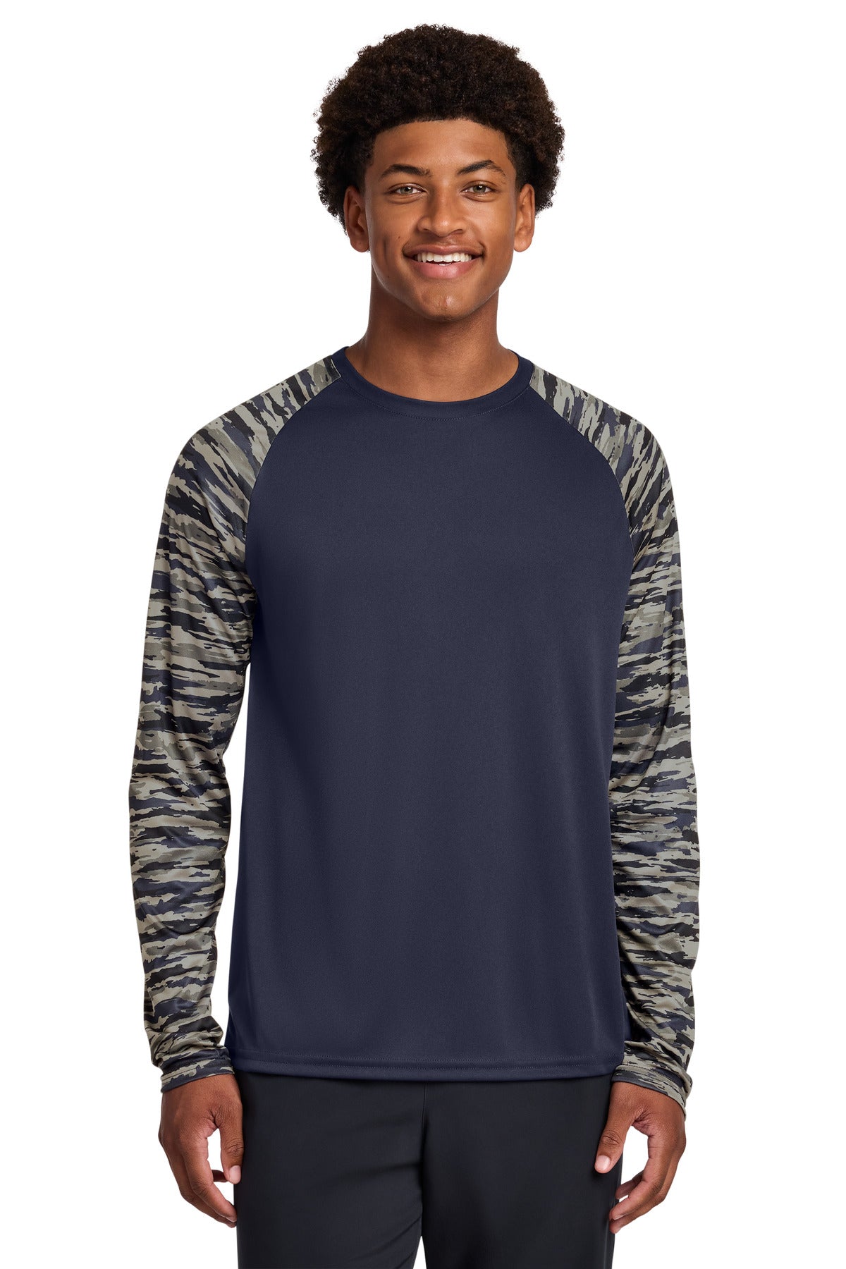 Sport-Tek Drift Camo Colorblock Long Sleeve Tee ST376LS True Navy