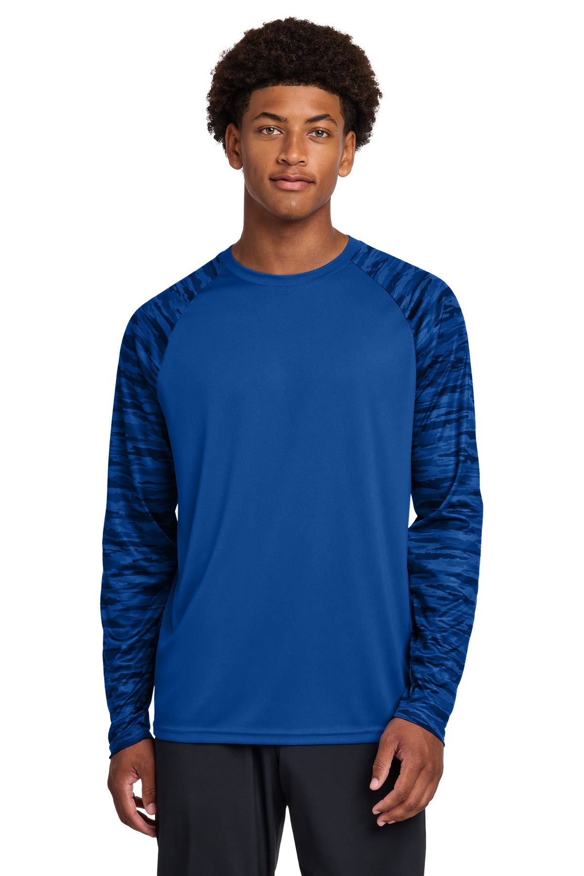 Sport-Tek Drift Camo Colorblock Long Sleeve Tee ST376LS True Royal