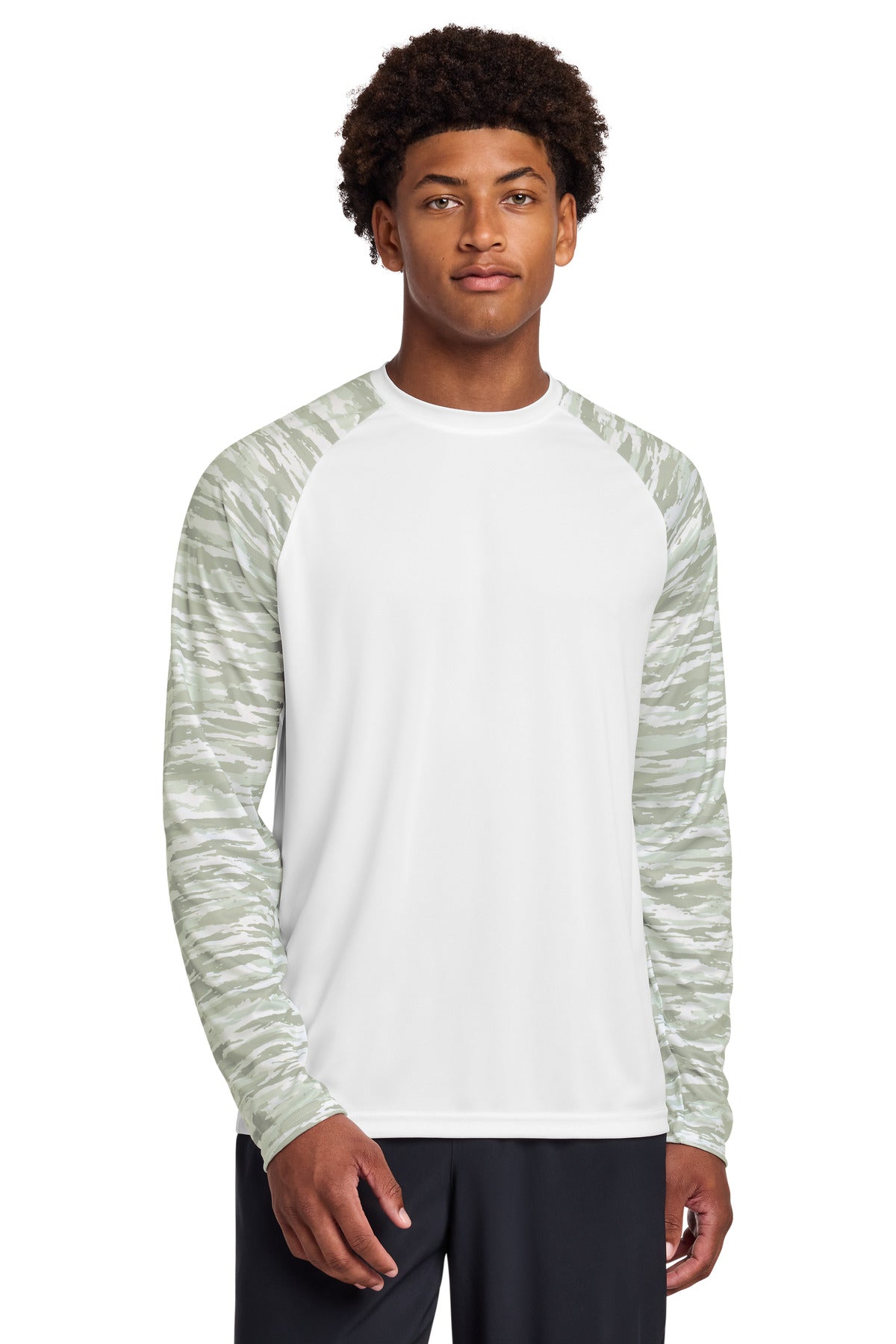 Sport-Tek Drift Camo Colorblock Long Sleeve Tee ST376LS White