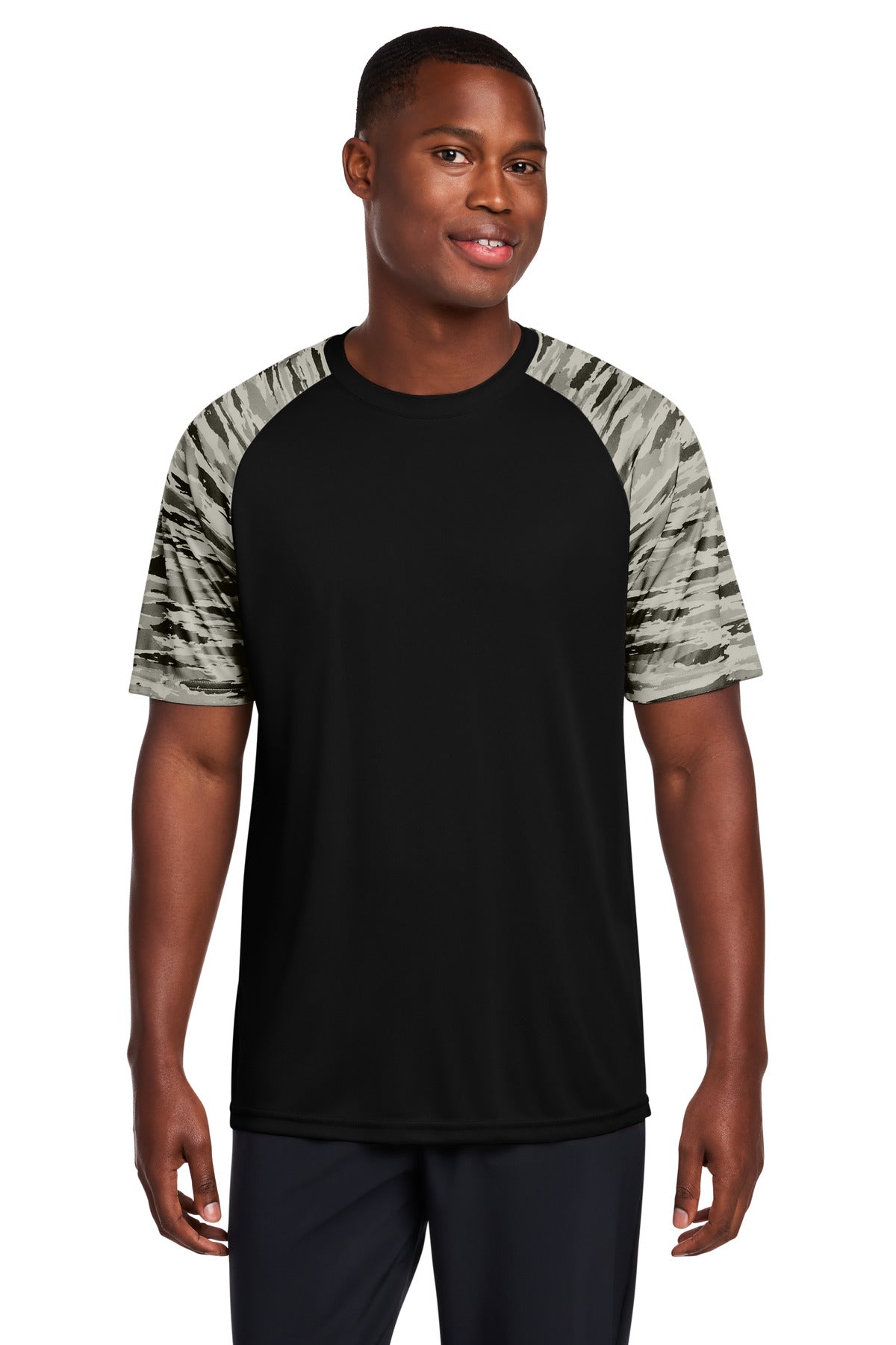 Sport-Tek Drift Camo Colorblock Tee ST376 Black