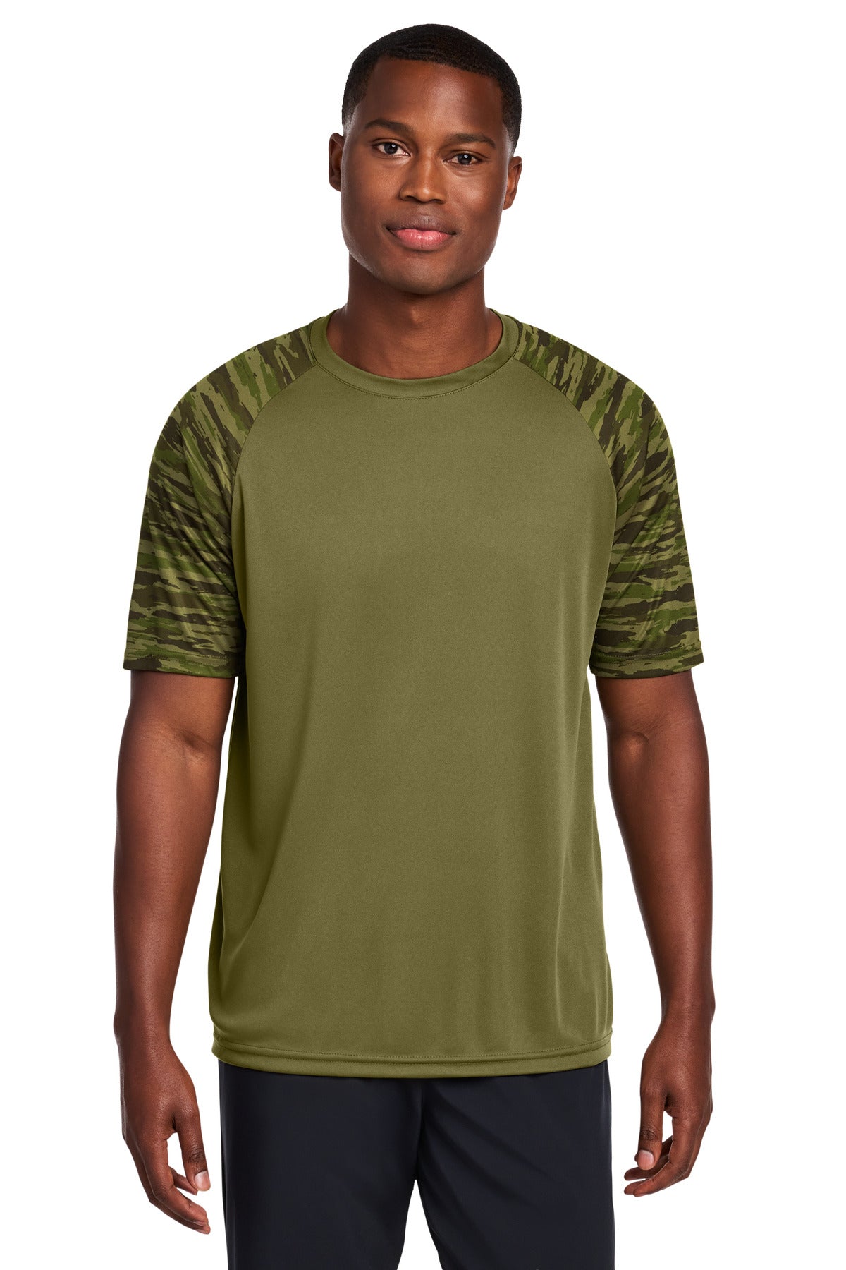 Sport-Tek Drift Camo Colorblock Tee ST376 Olive Drab Green