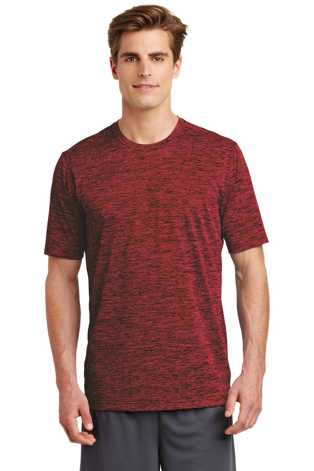 Sport-Tek PosiCharge Electric Heather Tee. ST390 Deep Red-Black Electric