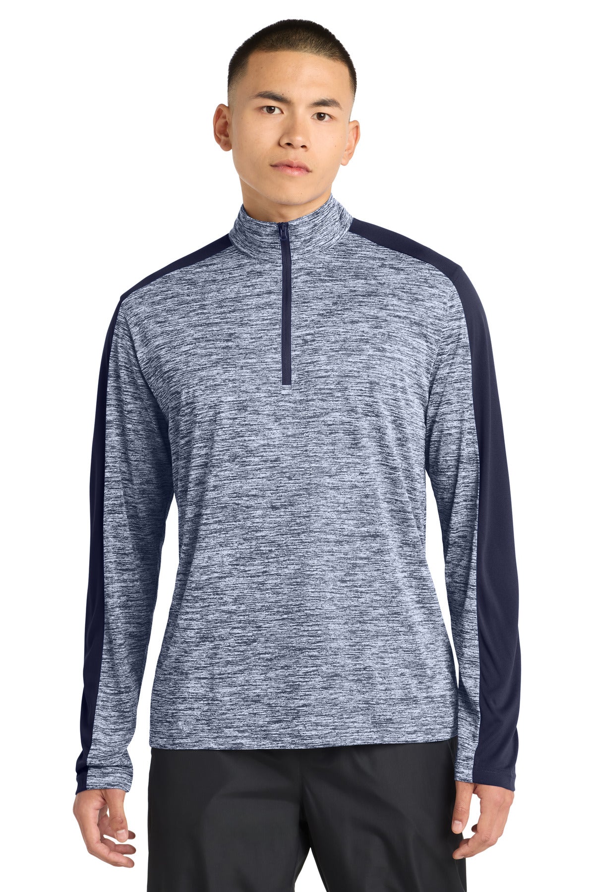 Sport-Tek PosiCharge Electric Heather Colorblock 1/4-Zip Pullover ST397 True Navy Electric/ True Navy