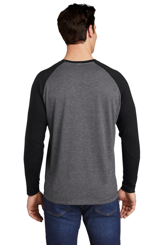 Sport-Tek PosiCharge Long Sleeve Tri-Blend Wicking Raglan Tee ST400LS Black Triad Solid/ Dark Grey Heather