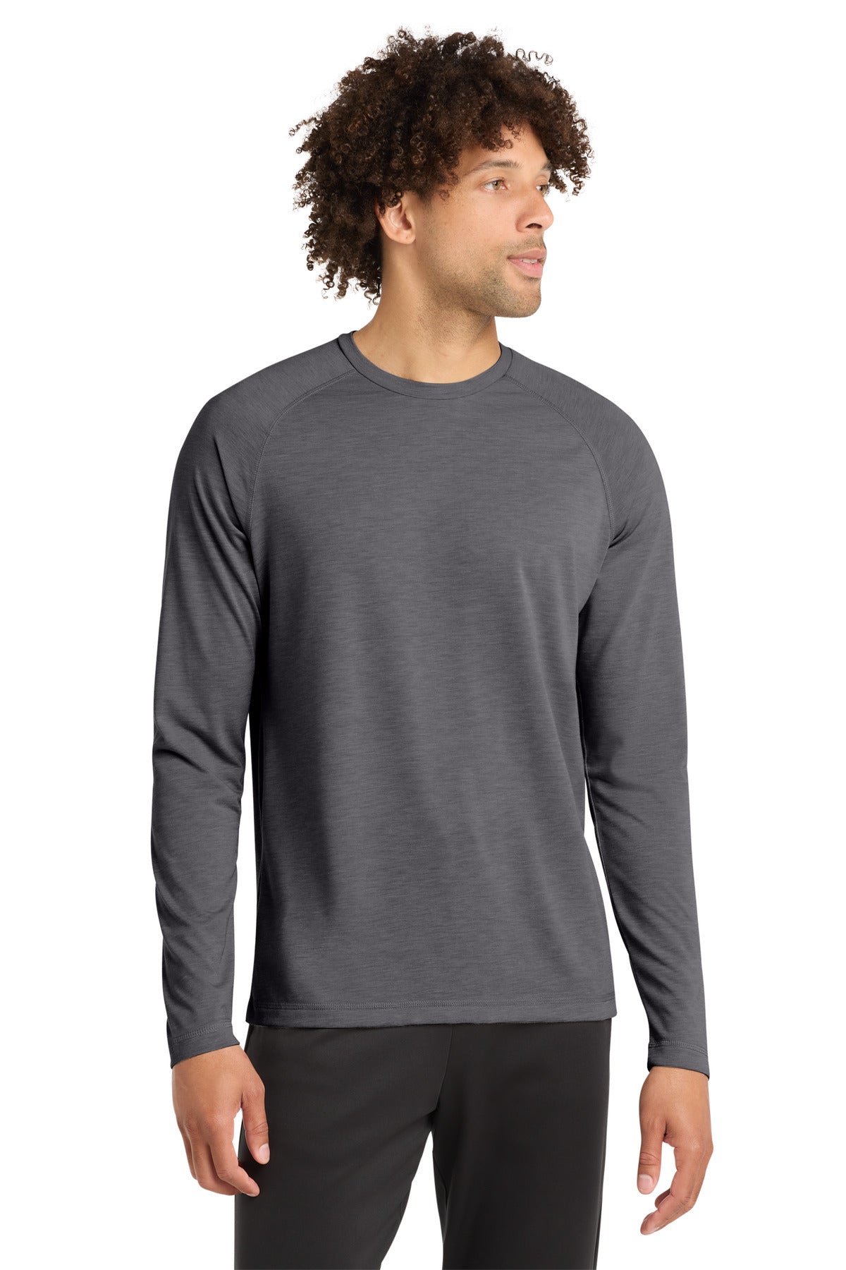 Sport-Tek PosiCharge Long Sleeve Tri-Blend Wicking Raglan Tee ST400LS Dark Grey Heather