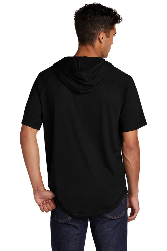 Sport-Tek PosiCharge Tri-Blend Wicking Short Sleeve Hoodie. ST404 Black Triad Solid