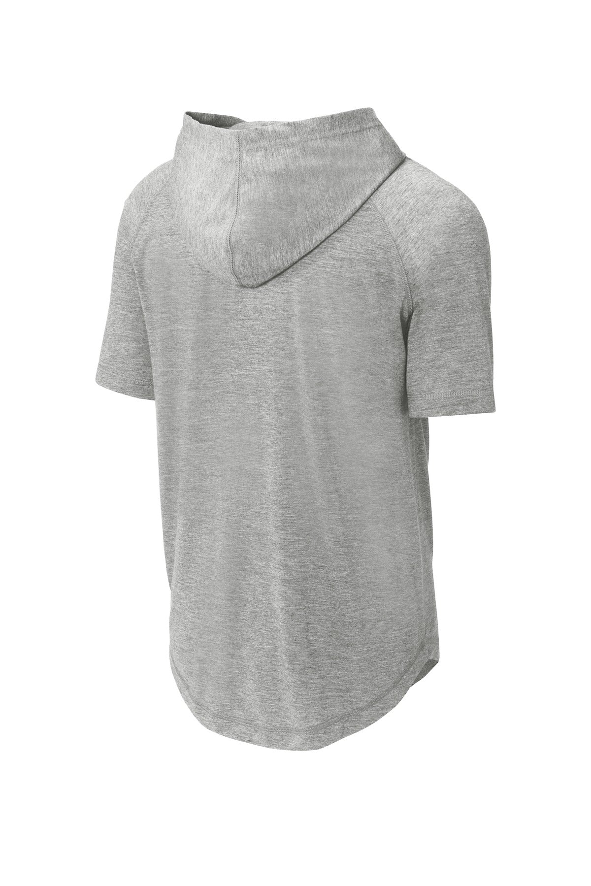 Sport-Tek PosiCharge Tri-Blend Wicking Short Sleeve Hoodie. ST404 Light Grey Heather