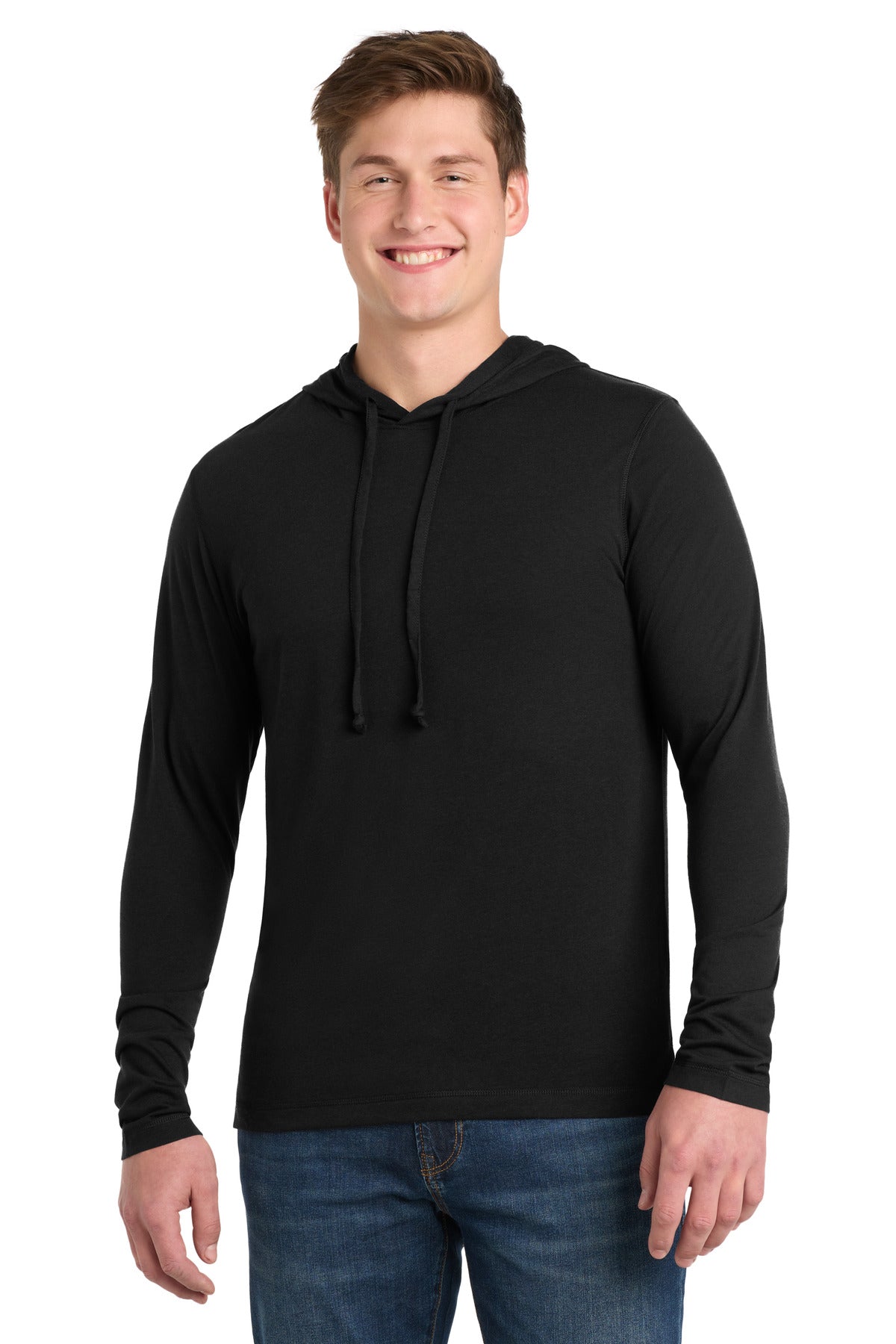 Sport-Tek PosiCharge Tri-Blend Wicking Long Sleeve Hoodie ST406 Black Triad Solid
