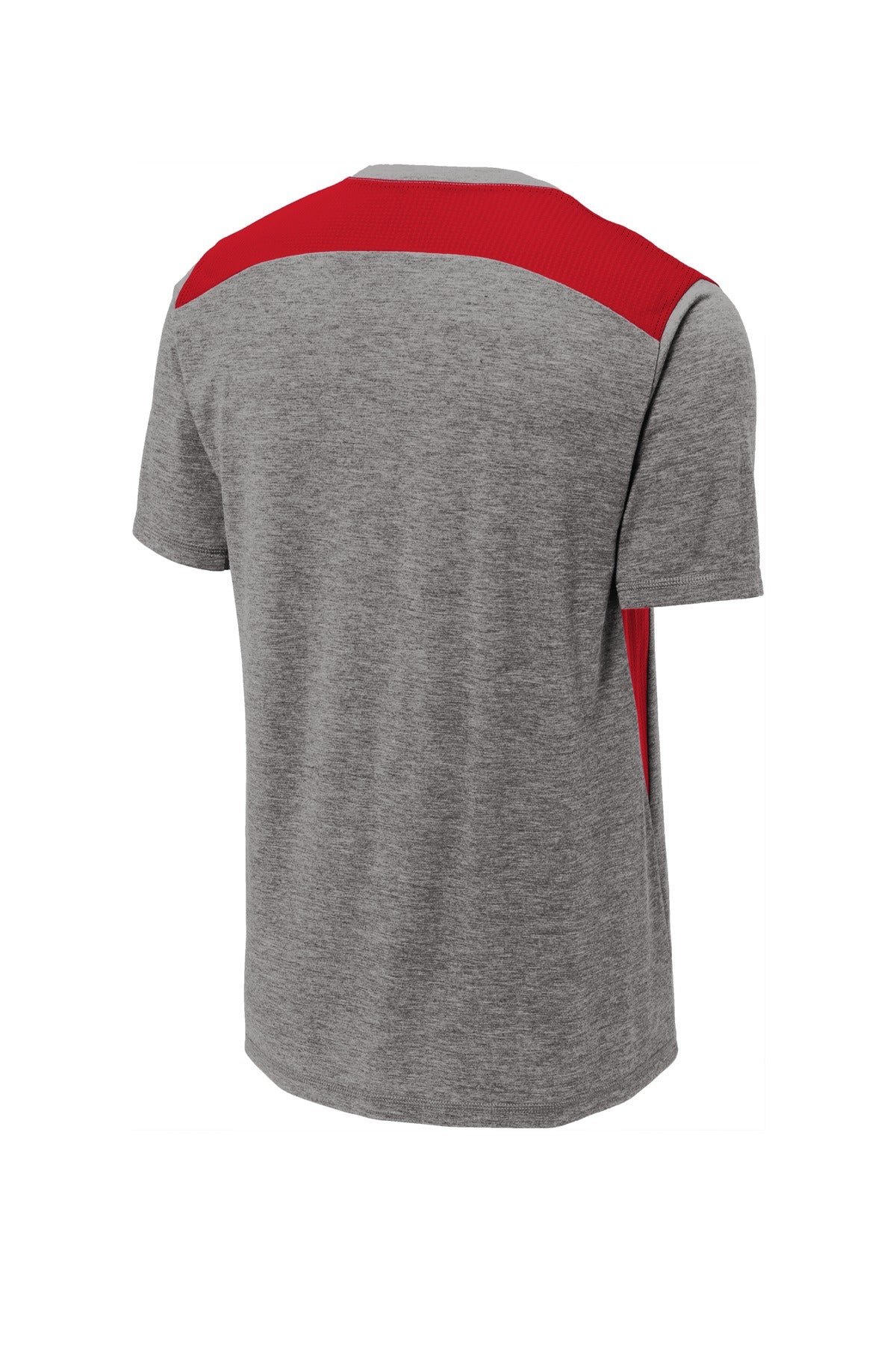 Sport-Tek PosiCharge Tri-Blend Wicking Draft Tee. ST410 True Red/ Dark Grey Heather