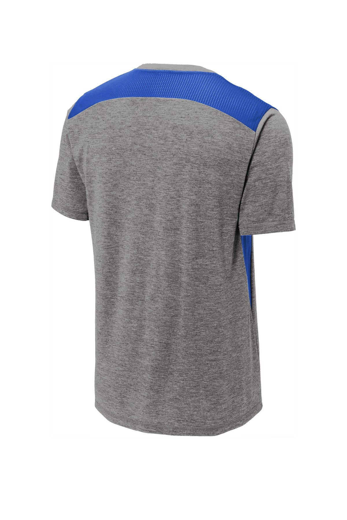 Sport-Tek PosiCharge Tri-Blend Wicking Draft Tee. ST410 True Royal/ Dark Grey Heather