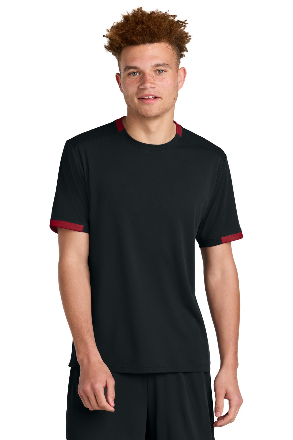 Sport-Tek Club Short Sleeve Crew ST440 Black/ Deep Red