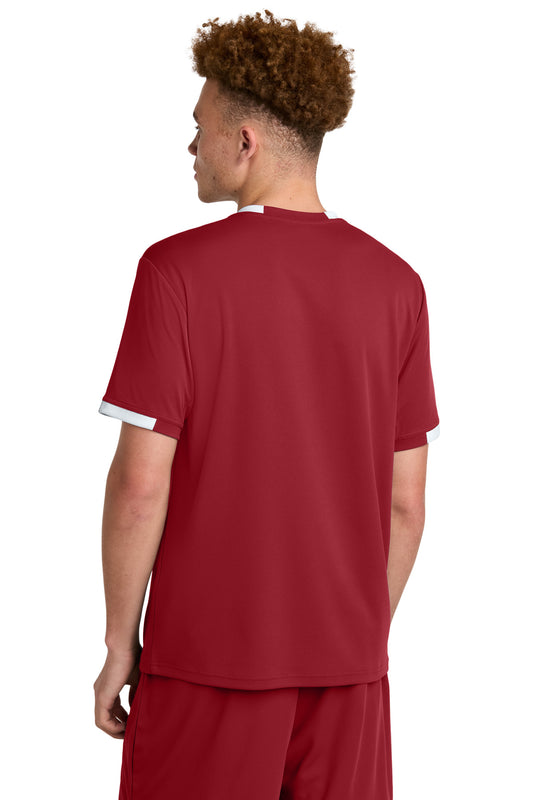 Sport-Tek Club Short Sleeve Crew ST440 Deep Red/ White