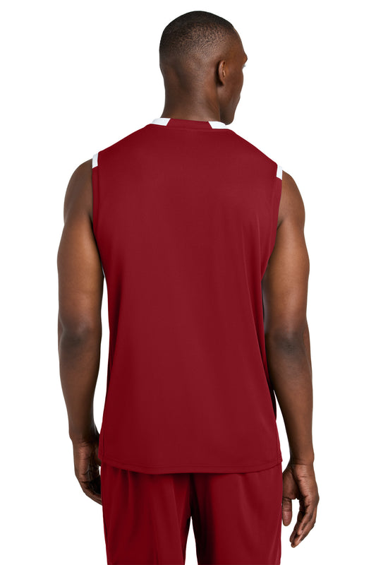 Sport-Tek Club Sleeveless V-Neck ST441 Deep Red/ White
