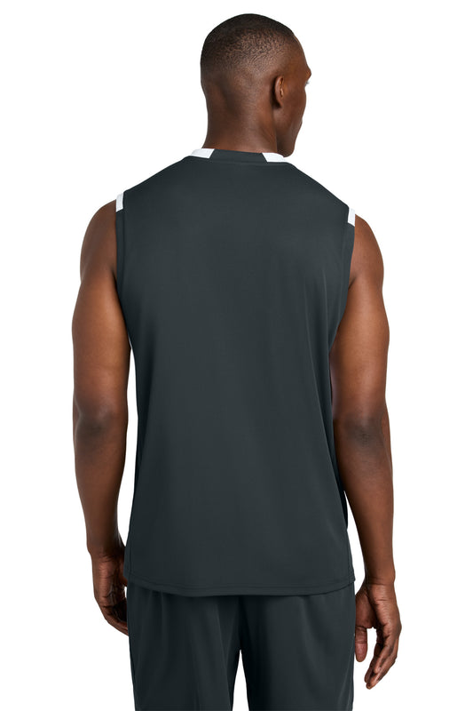 Sport-Tek Club Sleeveless V-Neck ST441 Iron Grey/ White
