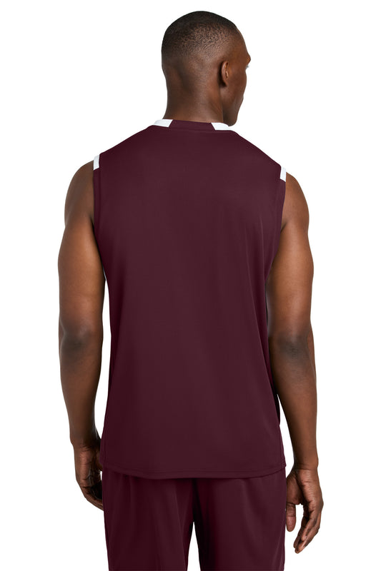 Sport-Tek Club Sleeveless V-Neck ST441 Maroon/ White