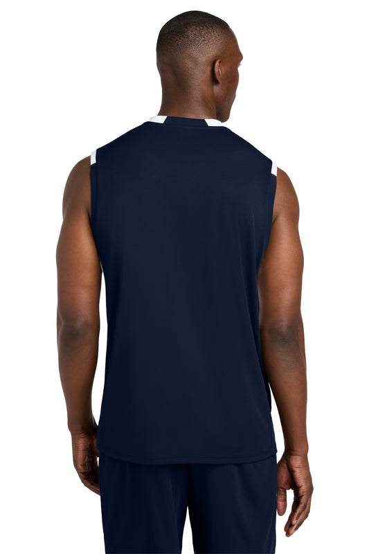 Sport-Tek Club Sleeveless V-Neck ST441 True Navy/ White