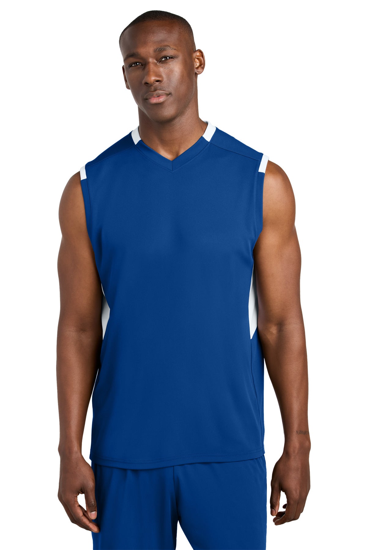 Sport-Tek Club Sleeveless V-Neck ST441 True Royal/ White