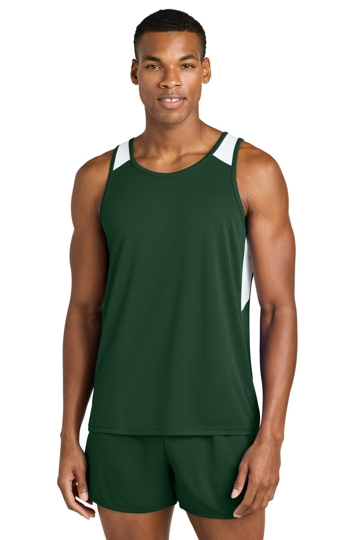 Sport-Tek Club Track Tank ST446 Forest Green/ White