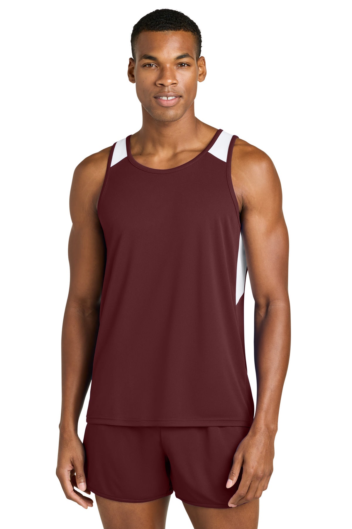 Sport-Tek Club Track Tank ST446 Maroon/ White