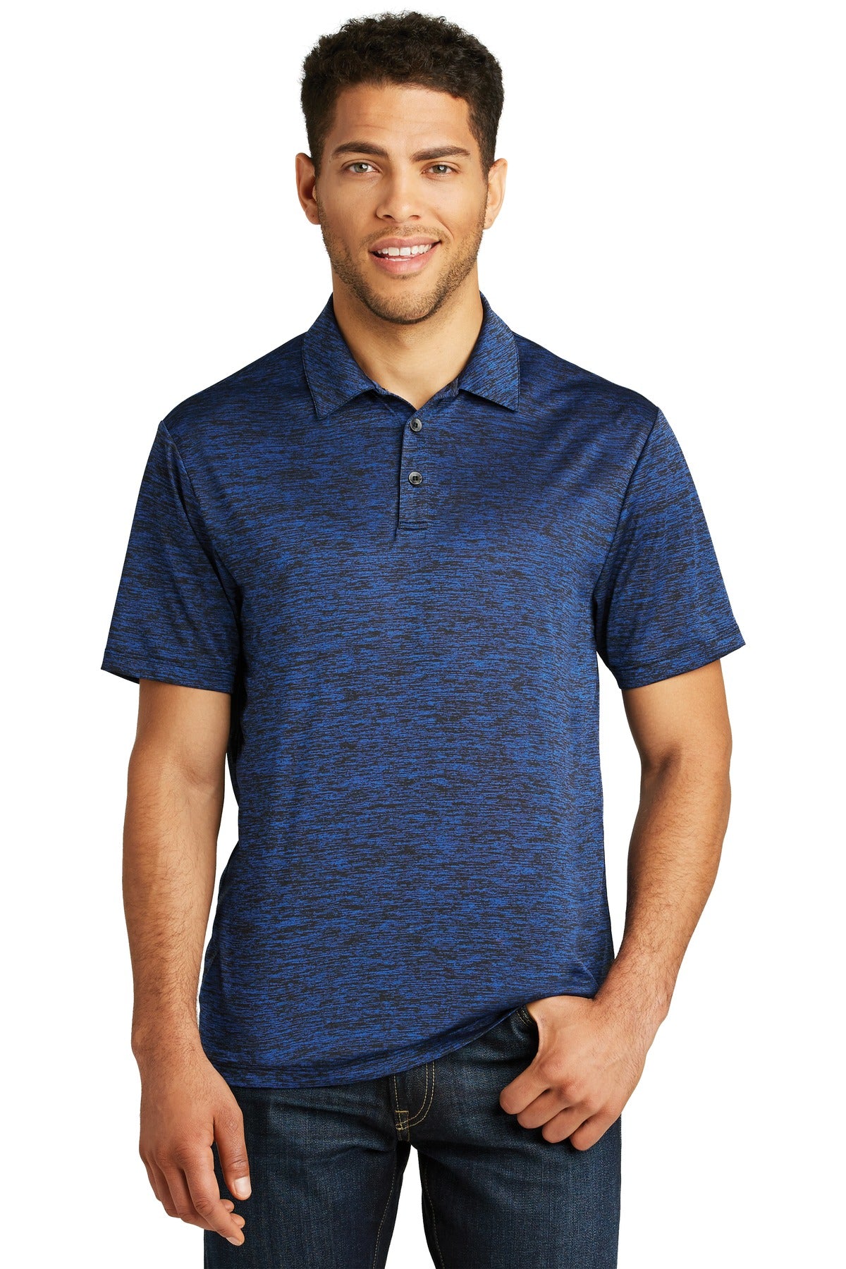 Sport-Tek PosiCharge Electric Heather Polo. ST590 Dark Royal-Black Electric