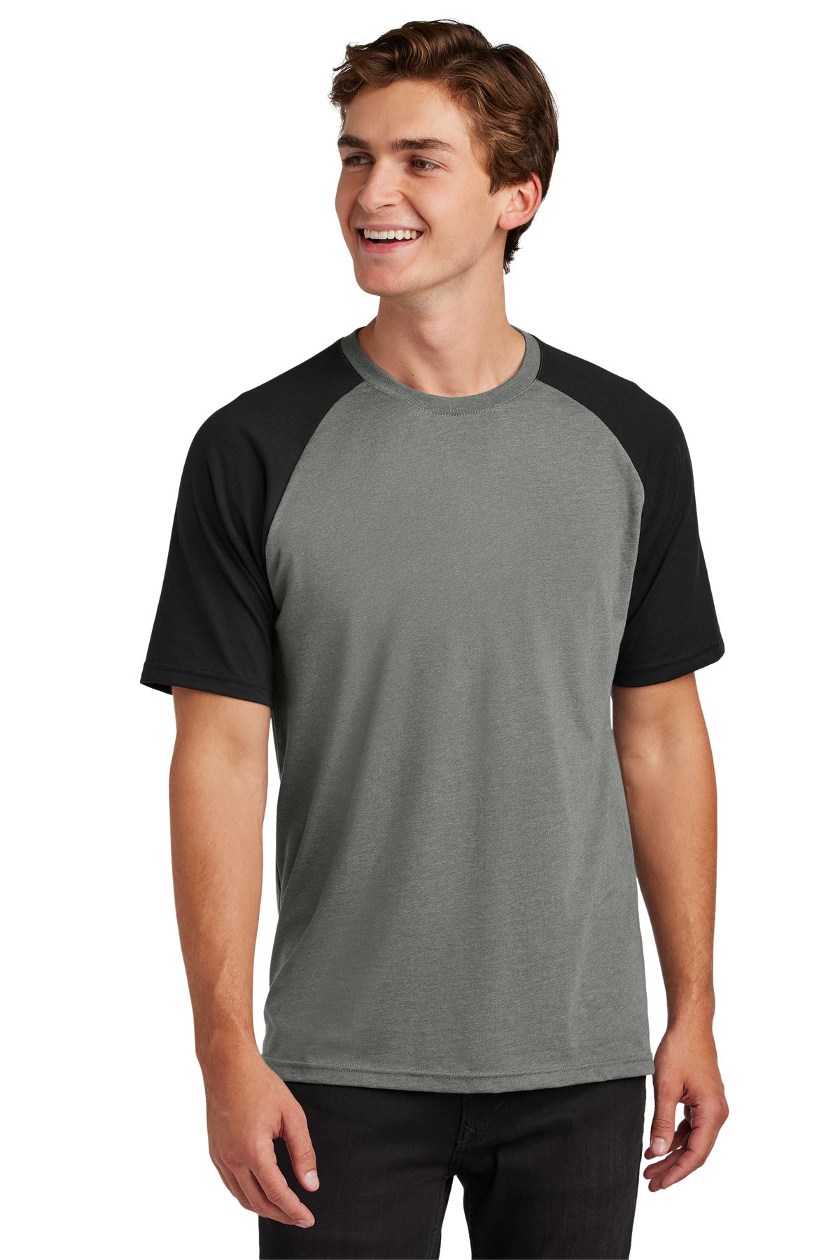 Sport-Tek Halftime Raglan Tee ST6040 Black/ Vintage Heather