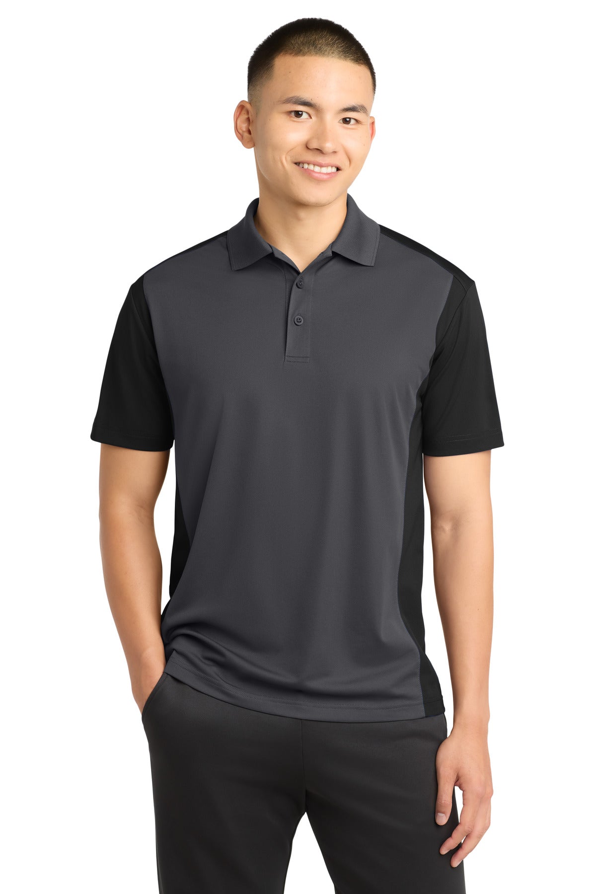 Sport-Tek Colorblock Micropique Sport-Wick Polo ST652 Iron Grey/ Black