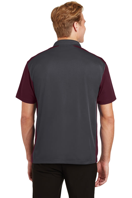 Sport-Tek Colorblock Micropique Sport-Wick Polo. ST652 Iron Grey/ Maroon