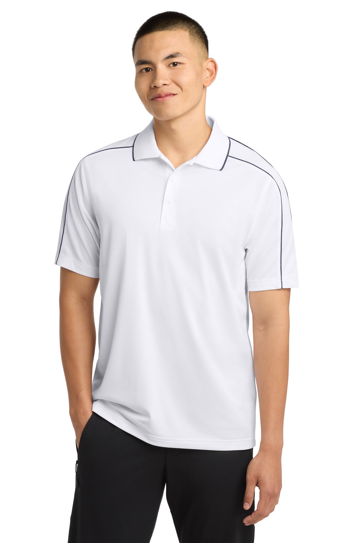 Sport-Tek Micropique Sport-Wick Piped Polo ST653 White/ Iron Grey