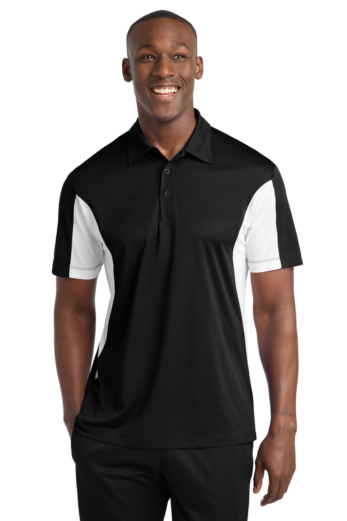 Sport-Tek Side Blocked Micropique Sport-Wick Polo ST655 Black/ White