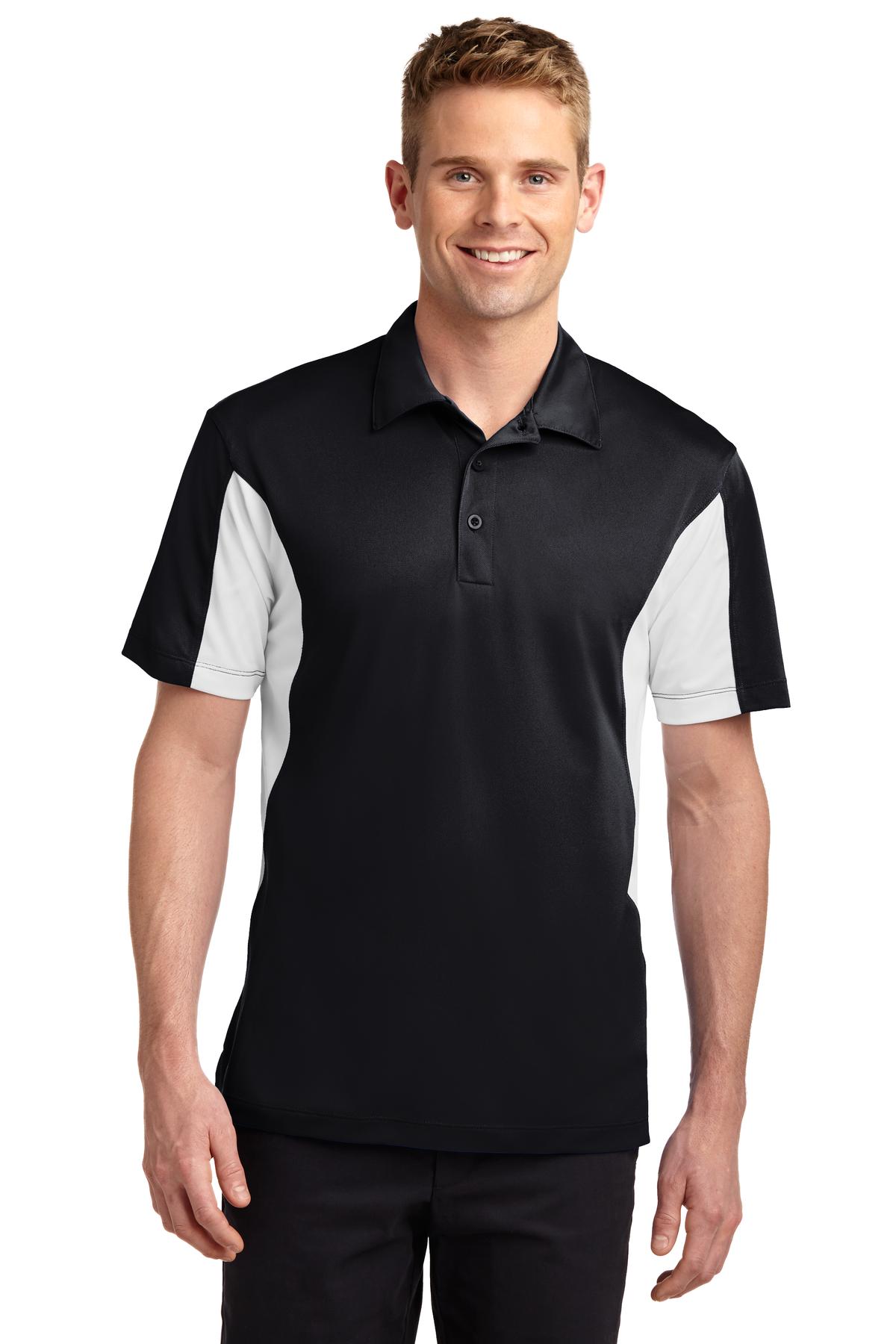 Sport-Tek Side Blocked Micropique Sport-Wick Polo. ST655 Black/ White