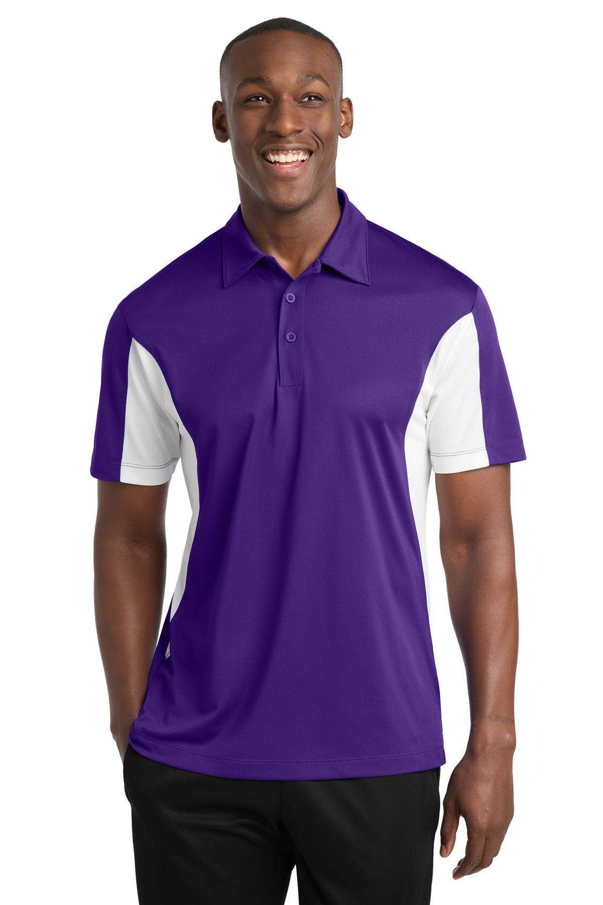 Sport-Tek Side Blocked Micropique Sport-Wick Polo ST655 Purple/ White