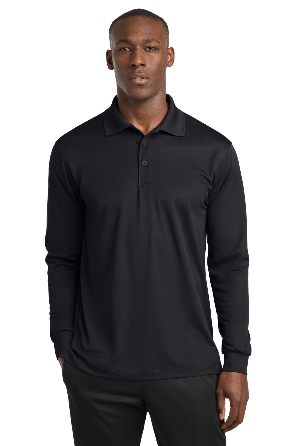 Sport-Tek Long Sleeve Micropique Sport-Wick Polo ST657 Black