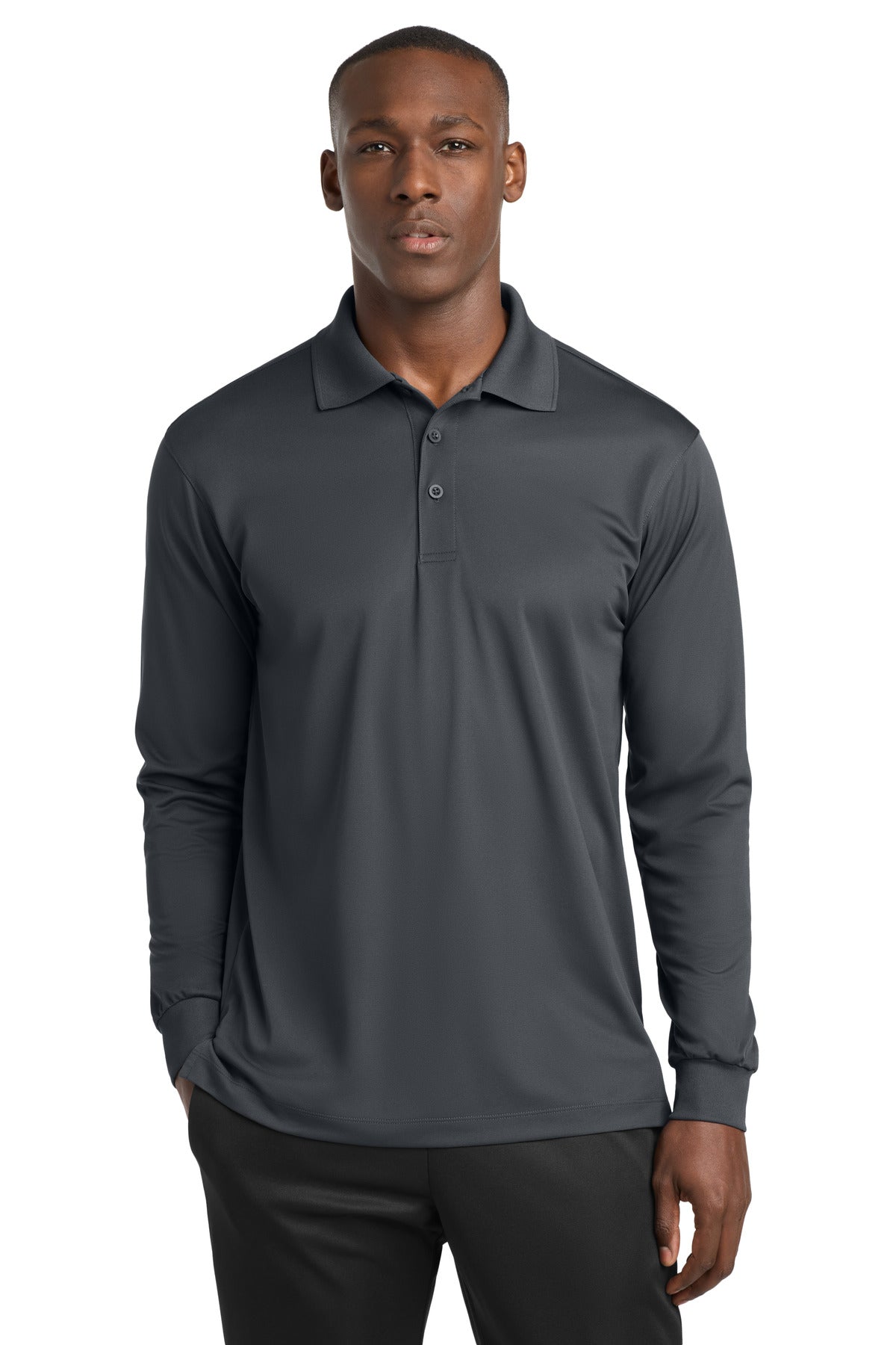 Sport-Tek Long Sleeve Micropique Sport-Wick Polo ST657 Iron Grey