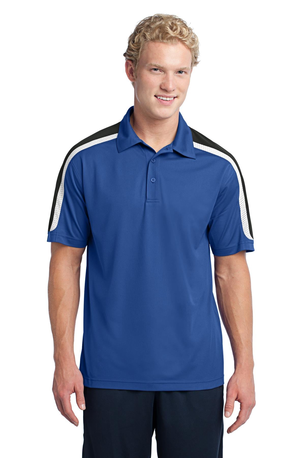 Sport-Tek Tricolor Shoulder Micropique Sport-Wick Polo. ST658 True Royal/ Black/ White