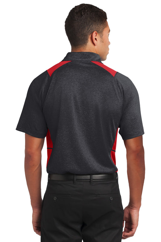 Sport-Tek Heather Colorblock Contender Polo. ST665 Graphite Heather/ True Red