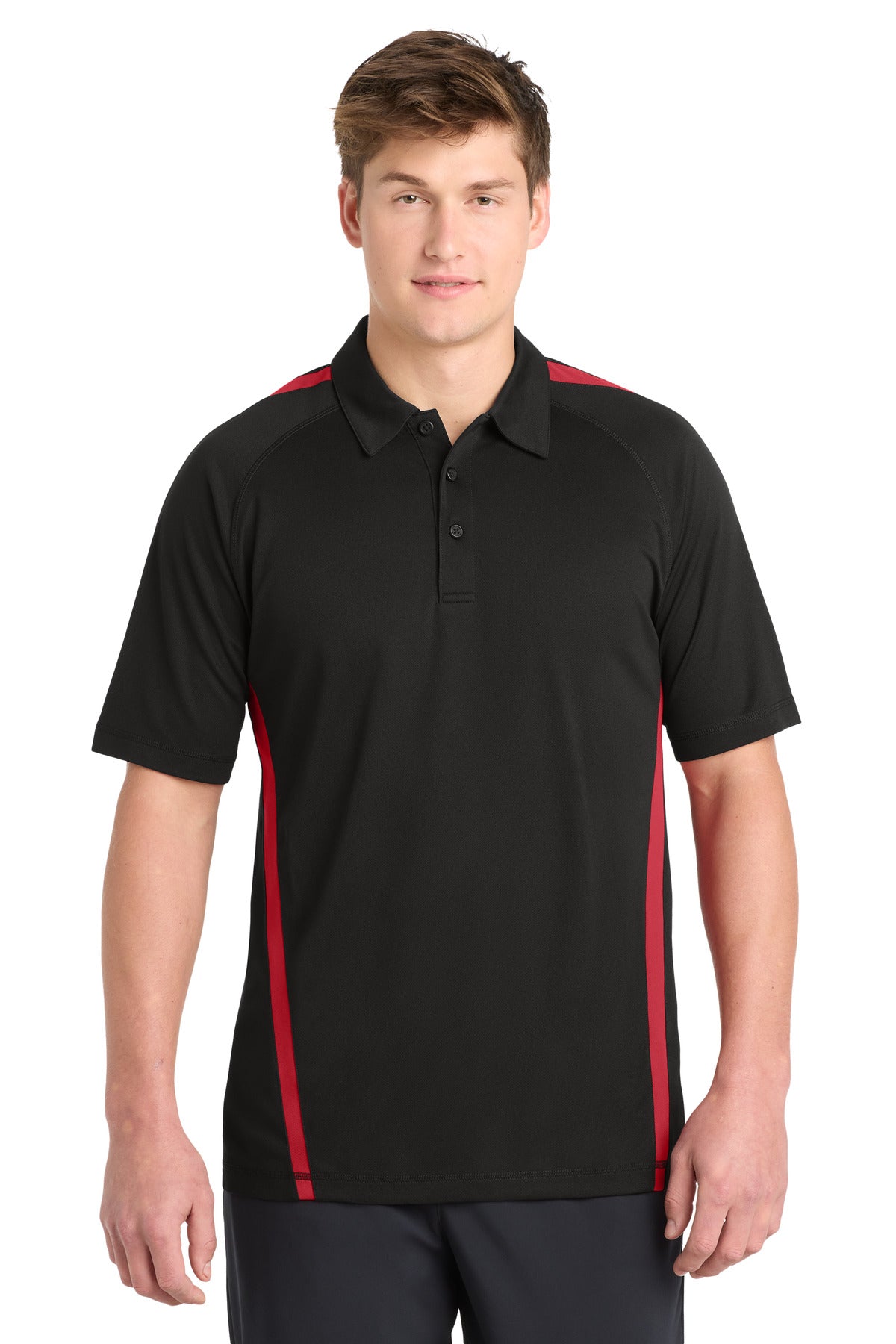Sport-Tek PosiCharge Micro-Mesh Colorblock Polo ST685 Black/ Red
