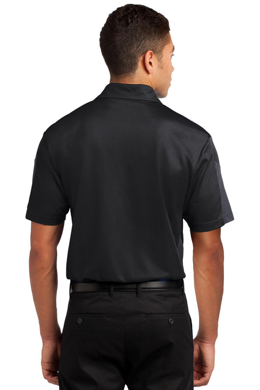 Sport-Tek PosiCharge Active Textured Colorblock Polo. ST695 Black/ Grey