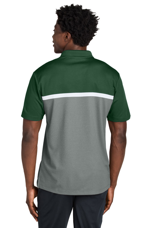 Sport-Tek UV Micropique Colorblock Polo ST741 Forest Green/ Grey Concrete Heather/ White