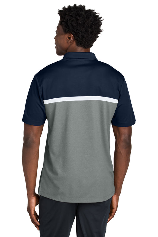 Sport-Tek UV Micropique Colorblock Polo ST741 True Navy/ Grey Concrete Heather/ White