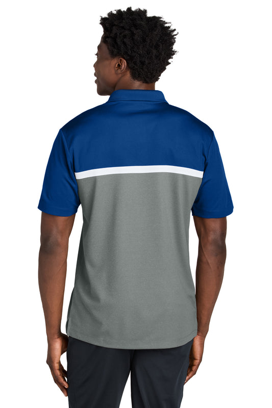 Sport-Tek UV Micropique Colorblock Polo ST741 True Royal/ Grey Concrete Heather/ White