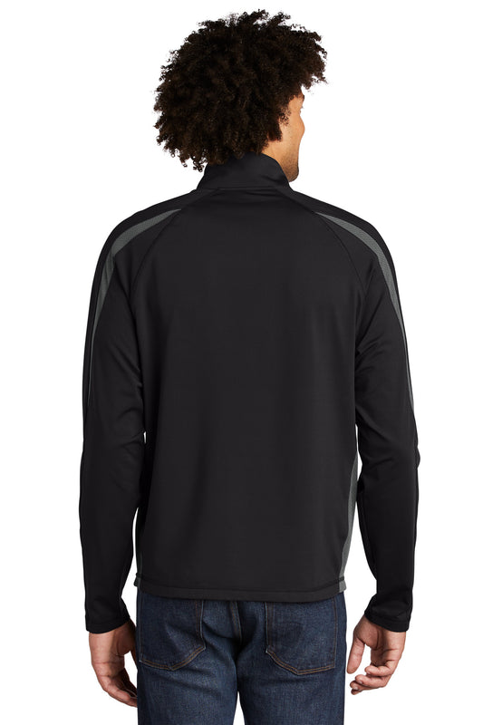 Sport-Tek Sport-Wick Stretch 1/2-Zip Colorblock Pullover. ST851 Black/ Charcoal Grey