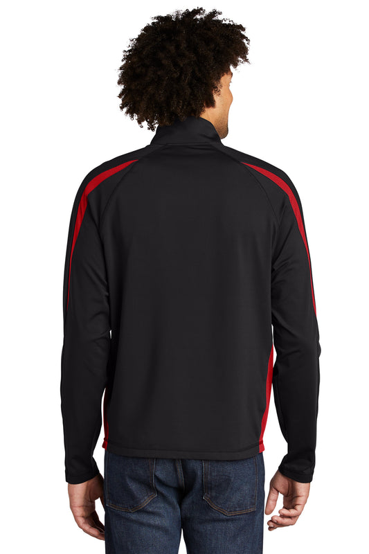 Sport-Tek Sport-Wick Stretch 1/2-Zip Colorblock Pullover. ST851 Black/ True Red